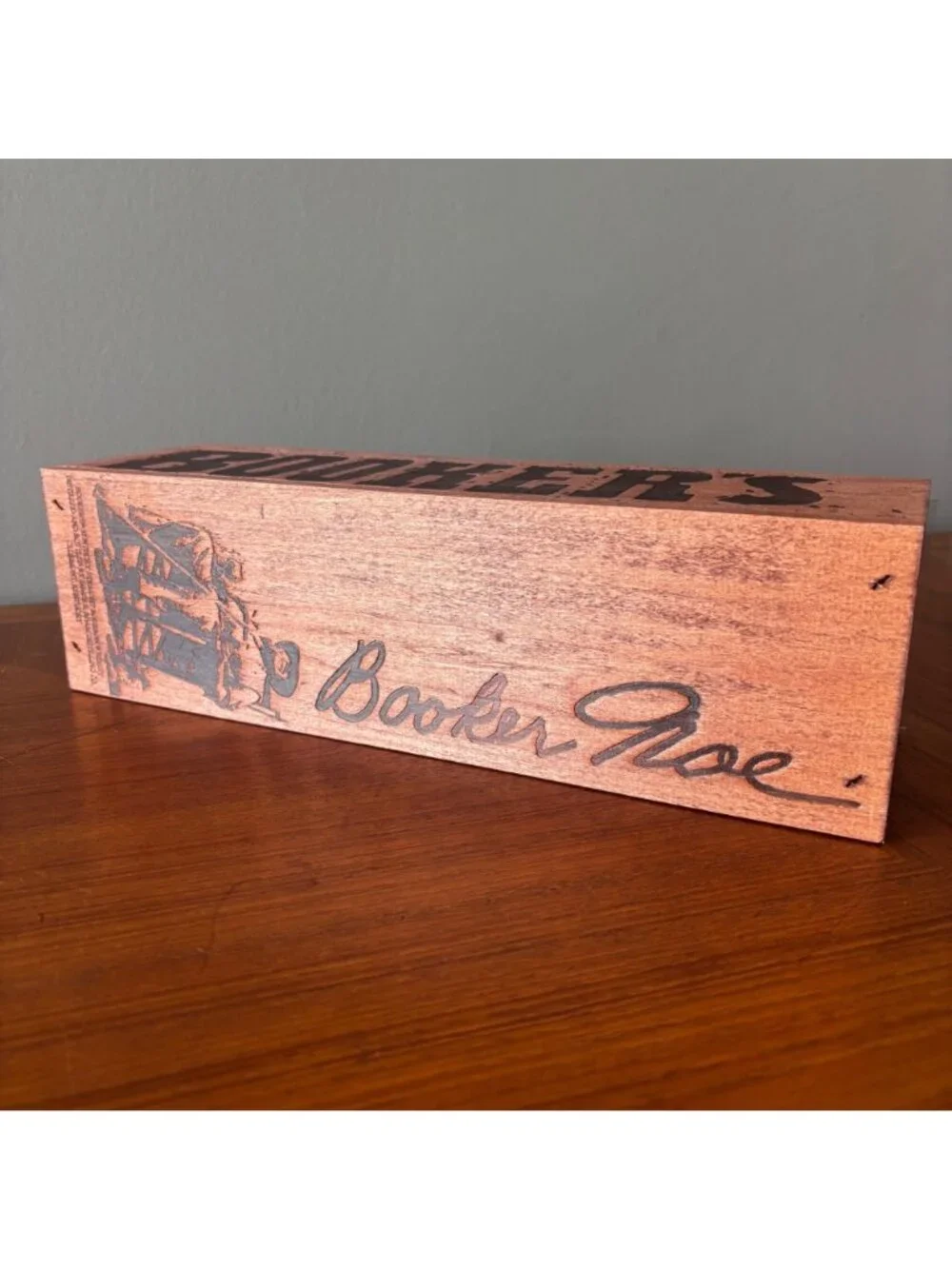 Bookers Bourbon Wooden Box Empty Plexiglass Lid 14x4 Craft Wine Whiskey Case